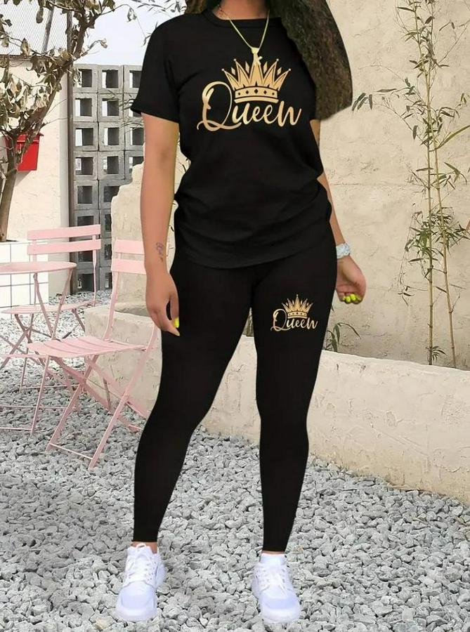 Kısa Kollu Queen Baskı Viskon Ikili Takım