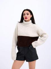 Triko Balikçi Çizgili Kazak-Krem-Kahve