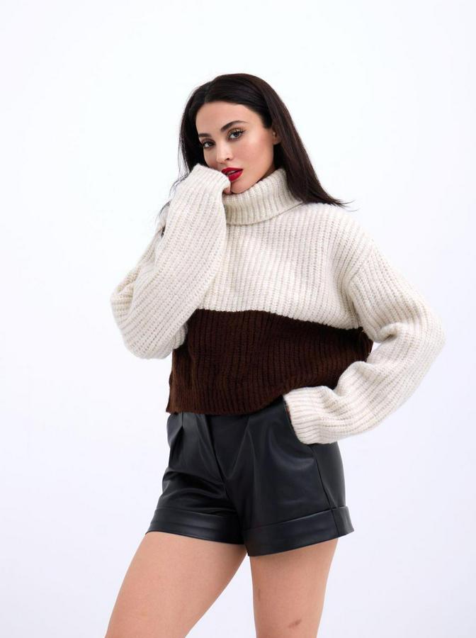 Triko Balikçi Çizgili Kazak-Krem-Kahve