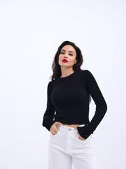Triko Saç Örgü Kazak-Siyah