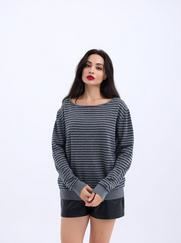 Triko Çizgili Salaş Kazak-Gri-Siyah