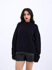 Triko Yarim Balikçi Kisa Kazak-Siyah