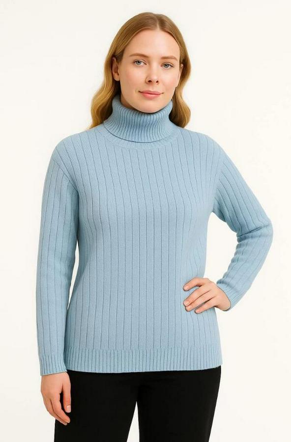 Balıkcı Yaka Bağazlı Triko Kazak Pamuklu Kalın Fitilli Dokuma