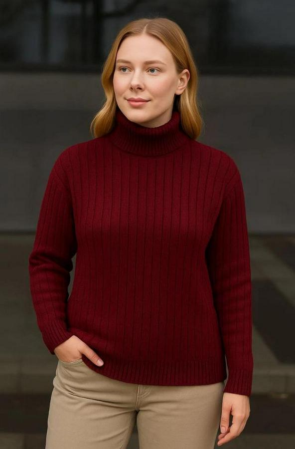 Balıkcı Yaka Bağazlı Triko Kazak Pamuklu Kalın Fitilli Dokuma