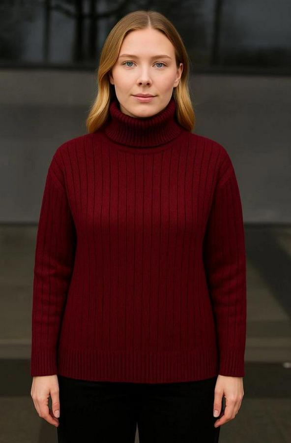 Balıkcı Yaka Bağazlı Triko Kazak Pamuklu Kalın Fitilli Dokuma