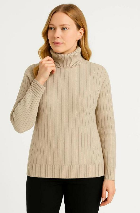 Balıkcı Yaka Bağazlı Triko Kazak Pamuklu Kalın Fitilli Dokuma