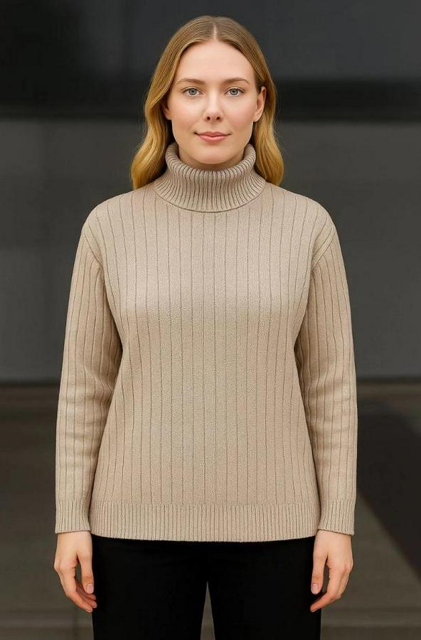 Balıkcı Yaka Bağazlı Triko Kazak Pamuklu Kalın Fitilli Dokuma