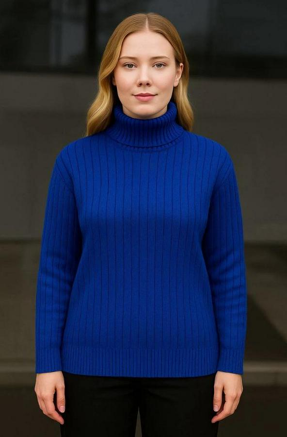 Balıkcı Yaka Bağazlı Triko Kazak Pamuklu Kalın Fitilli Dokuma