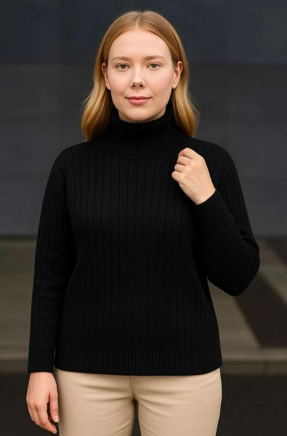 Balıkcı Yaka Bağazlı Triko Kazak Pamuklu Kalın Fitilli Dokuma