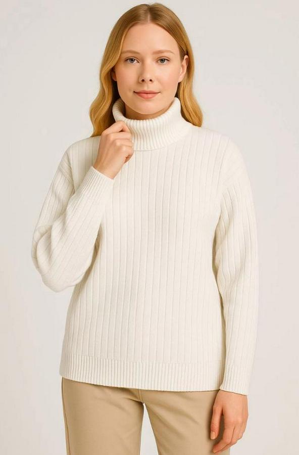 Balıkcı Yaka Bağazlı Triko Kazak Pamuklu Kalın Fitilli Dokuma