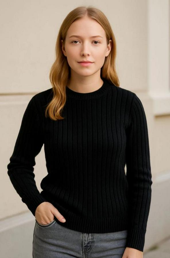 Bisiklet Yuvarlak Yaka Triko Kazak Pamuklu Kalın Fitilli Dokuma, Regular Fit Uzun Kollu Kışlık Model