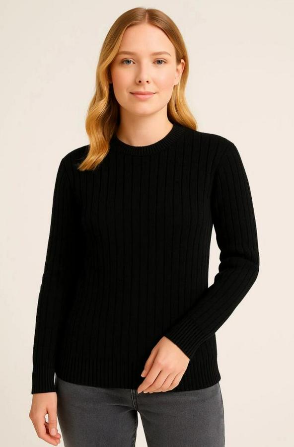 Bisiklet Yuvarlak Yaka Triko Kazak Pamuklu Kalın Fitilli Dokuma, Regular Fit Uzun Kollu Kışlık Model