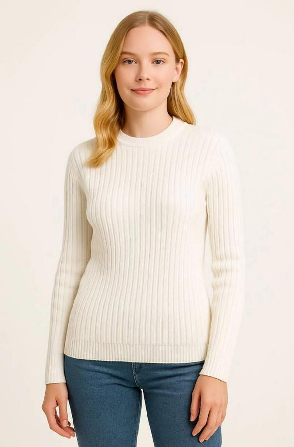 Bisiklet Yuvarlak Yaka Triko Kazak Pamuklu Kalın Fitilli Dokuma, Regular Fit Uzun Kollu Kışlık Model