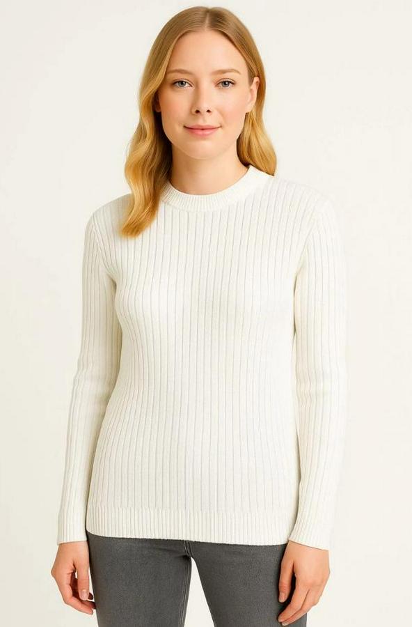 Bisiklet Yuvarlak Yaka Triko Kazak Pamuklu Kalın Fitilli Dokuma, Regular Fit Uzun Kollu Kışlık Model