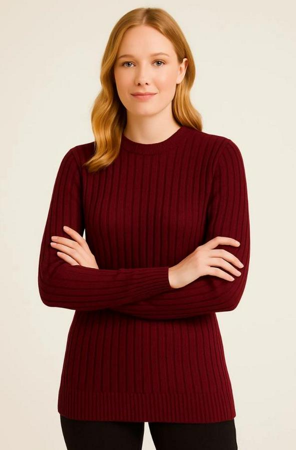 Bisiklet Yuvarlak Yaka Triko Kazak Pamuklu Kalın Fitilli Dokuma, Regular Fit Uzun Kollu Kışlık Model