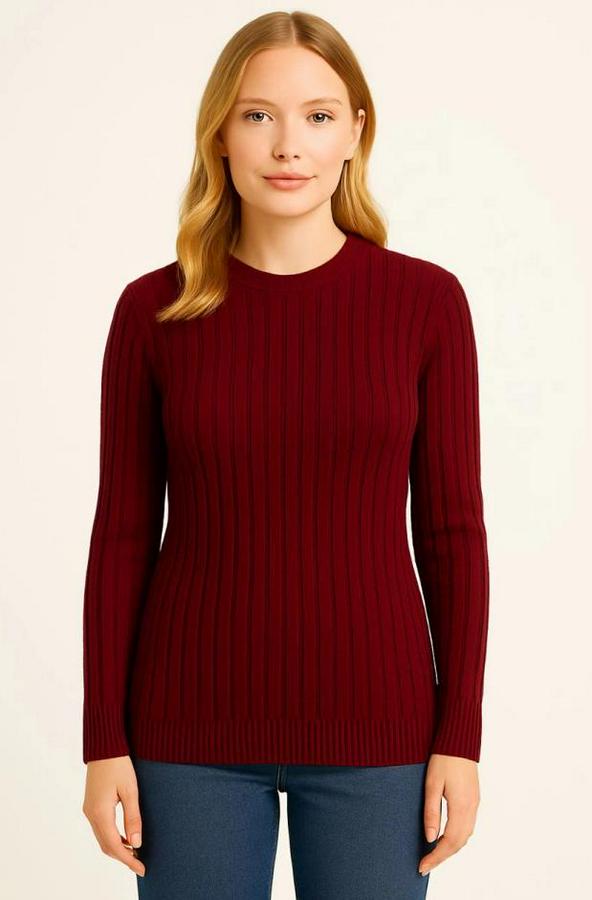 Bisiklet Yuvarlak Yaka Triko Kazak Pamuklu Kalın Fitilli Dokuma, Regular Fit Uzun Kollu Kışlık Model