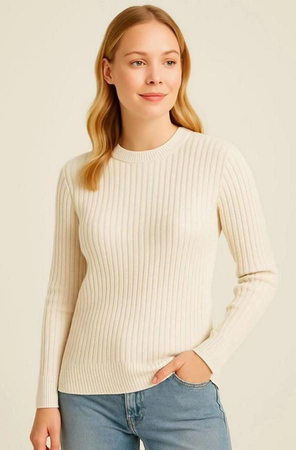 Bisiklet Yuvarlak Yaka Triko Kazak Pamuklu Kalın Fitilli Dokuma, Regular Fit Uzun Kollu Kışlık Model