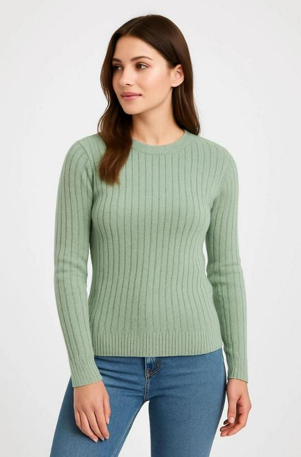 Bisiklet Yuvarlak Yaka Triko Kazak Pamuklu Kalın Fitilli Dokuma, Regular Fit Uzun Kollu Kışlık Model