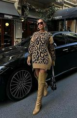 Leopar Desenli Yırtık Detaylı Kazak 1344
