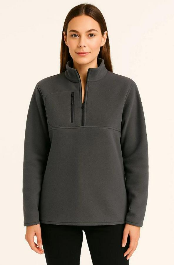 Polar Kazak – Dik Yaka, Yarım Fermuarlı, Fermuarlı Göğüs Cepli, Siyah Biyeli, Kışlık Rahat Regular Fit Günlük Model