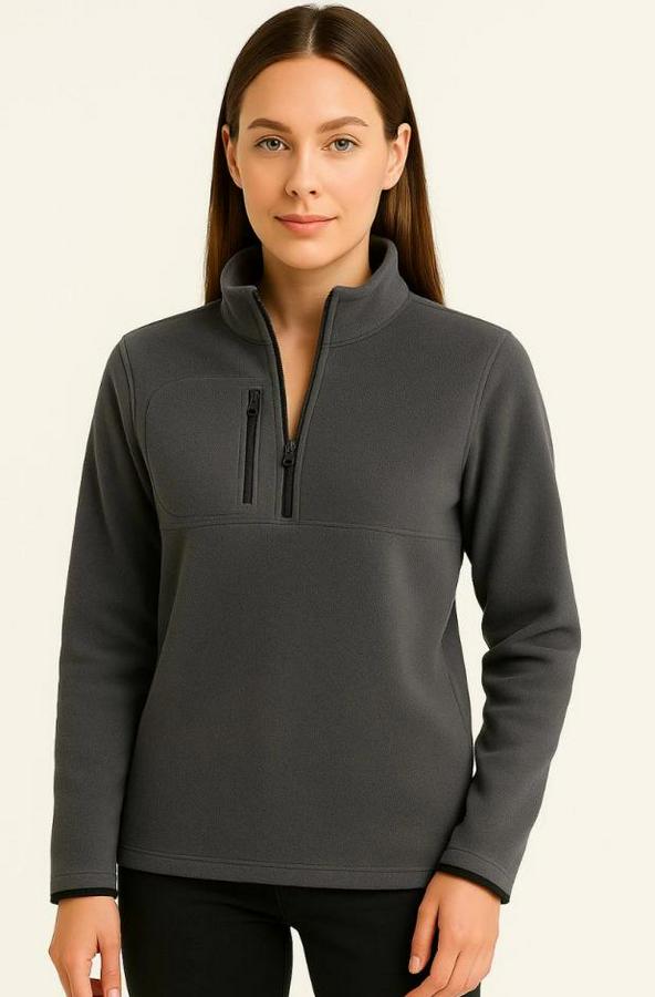 Polar Kazak – Dik Yaka, Yarım Fermuarlı, Fermuarlı Göğüs Cepli, Siyah Biyeli, Kışlık Rahat Regular Fit Günlük Model