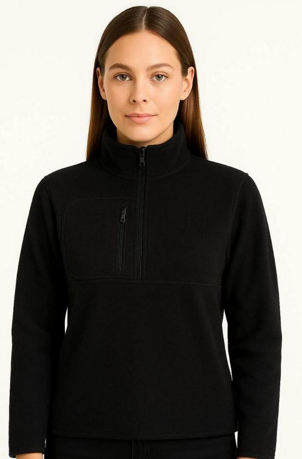 Polar Kazak – Dik Yaka, Yarım Fermuarlı, Fermuarlı Göğüs Cepli, Siyah Biyeli, Kışlık Rahat Regular Fit Günlük Model