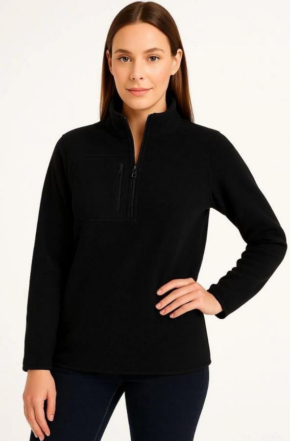 Polar Kazak – Dik Yaka, Yarım Fermuarlı, Fermuarlı Göğüs Cepli, Siyah Biyeli, Kışlık Rahat Regular Fit Günlük Model