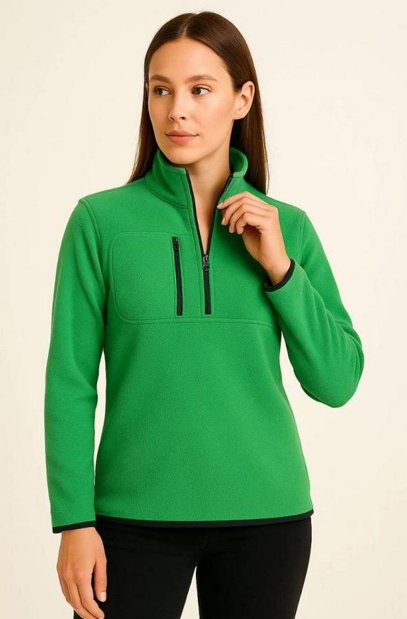 Polar Kazak – Dik Yaka, Yarım Fermuarlı, Fermuarlı Göğüs Cepli, Siyah Biyeli, Kışlık Rahat Regular Fit Günlük Model