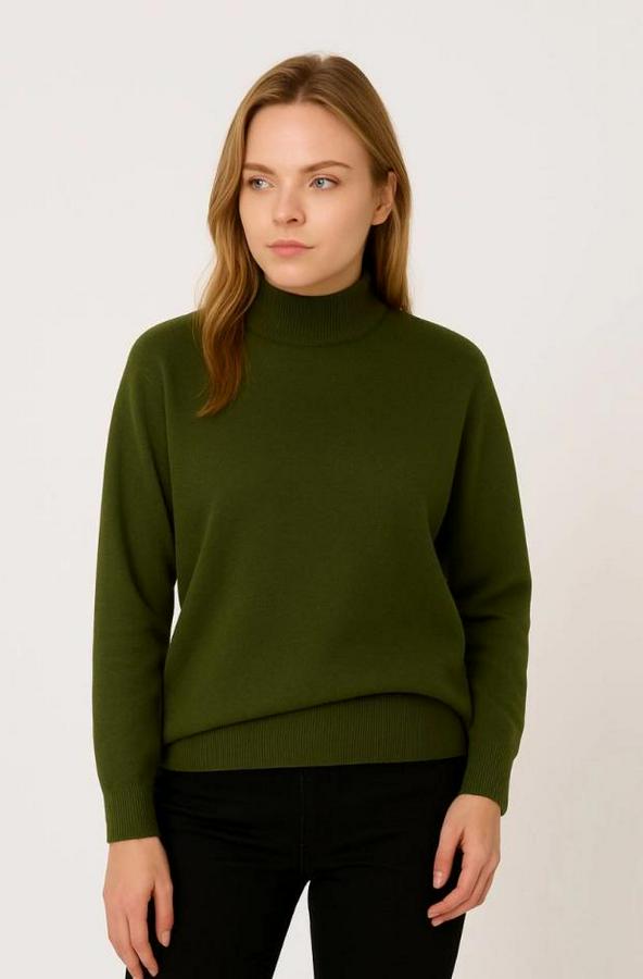 Yarım Boğaz Triko Kazak Yumuşak Dokulu Pamuklu Ince Dokuma, Uzun Kollu Rahat Regular Kalıp