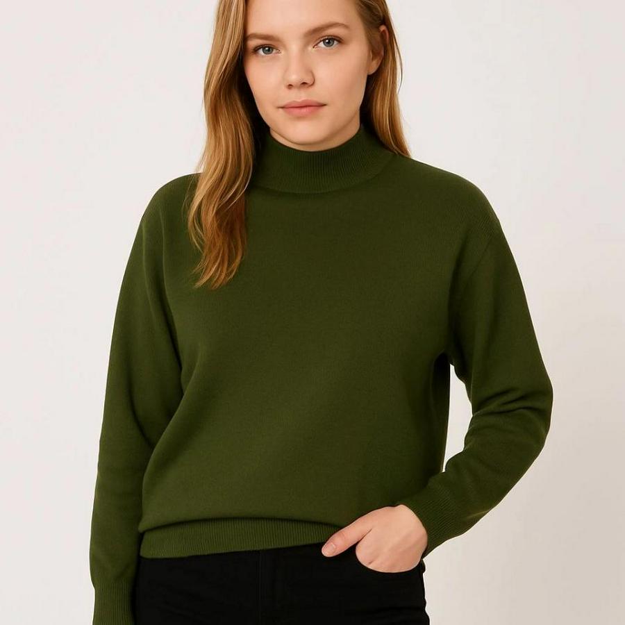 Yarım Boğaz Triko Kazak Yumuşak Dokulu Pamuklu Ince Dokuma, Uzun Kollu Rahat Regular Kalıp