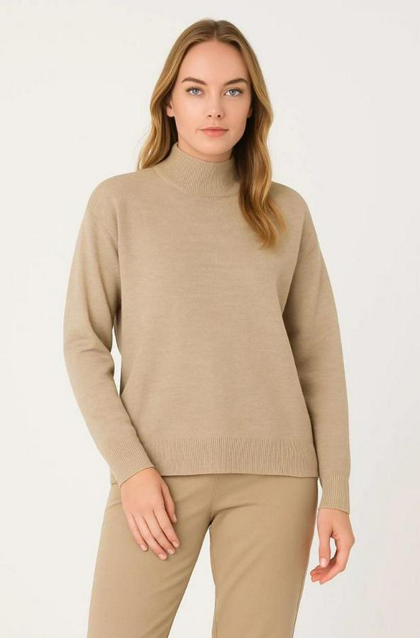 Yarım Boğaz Triko Kazak Yumuşak Dokulu Pamuklu Ince Dokuma, Uzun Kollu Rahat Regular Kalıp