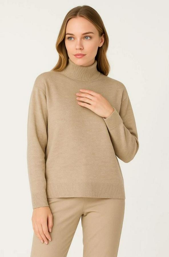 Yarım Boğaz Triko Kazak Yumuşak Dokulu Pamuklu Ince Dokuma, Uzun Kollu Rahat Regular Kalıp