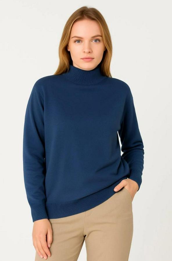 Yarım Boğaz Triko Kazak Yumuşak Dokulu Pamuklu Ince Dokuma, Uzun Kollu Rahat Regular Kalıp