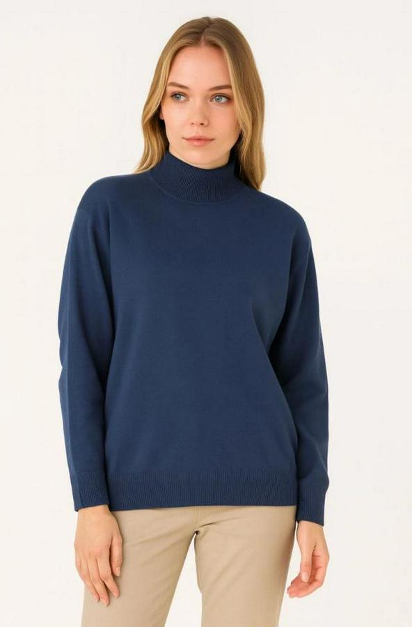 Yarım Boğaz Triko Kazak Yumuşak Dokulu Pamuklu Ince Dokuma, Uzun Kollu Rahat Regular Kalıp