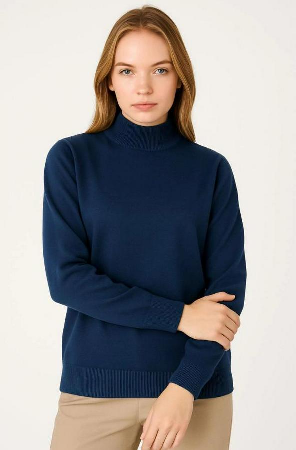 Yarım Boğaz Triko Kazak Yumuşak Dokulu Pamuklu Ince Dokuma, Uzun Kollu Rahat Regular Kalıp