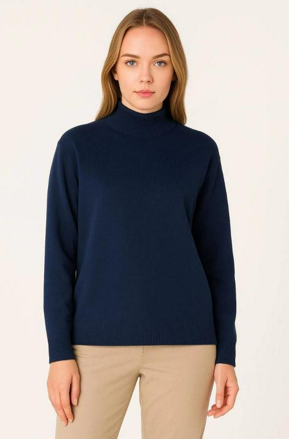 Yarım Boğaz Triko Kazak Yumuşak Dokulu Pamuklu Ince Dokuma, Uzun Kollu Rahat Regular Kalıp