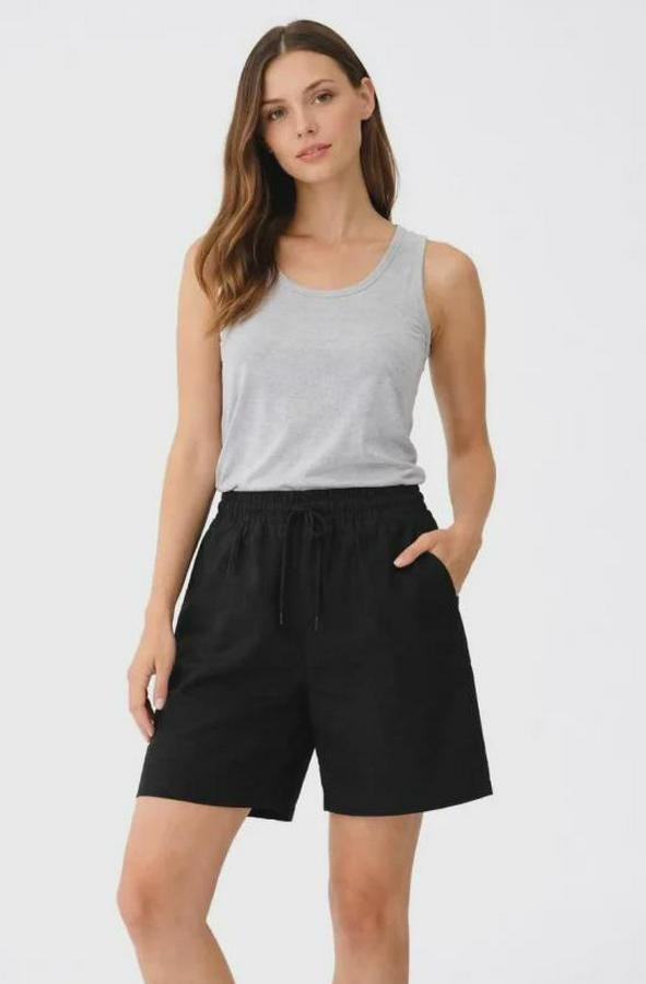 Keten Kumaş Cepli Rahat Kesim Bel Lastikli Şort