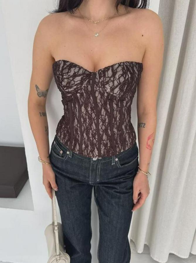 Fermuarlı Dantel Korse Straplez Bustiyer Transparan Şık Top