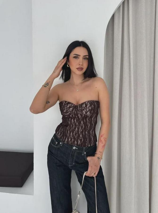 Fermuarlı Dantel Korse Straplez Bustiyer Transparan Şık Top