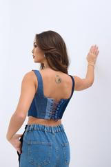 Kot Crop-Mavi