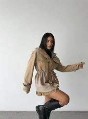 Chanel -Trench  Garnili Kapişonlu Belden Büzgülü Mont