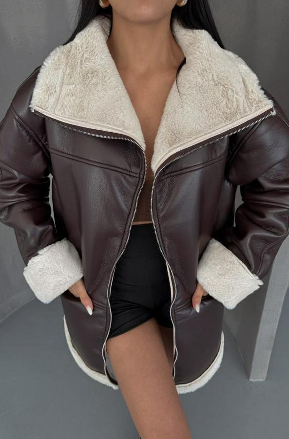 Deri Mont Kol Ve Yaka Peluş Kapaksiz Cep Detayli