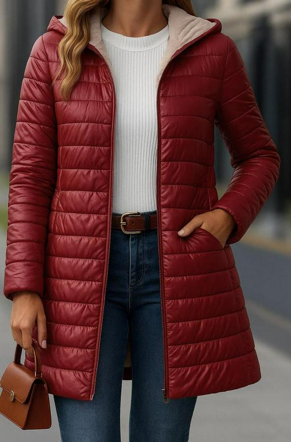 Uzun Kollu Kapşonlu Cep Detaylı Fermuarlı Orta Boy Mont