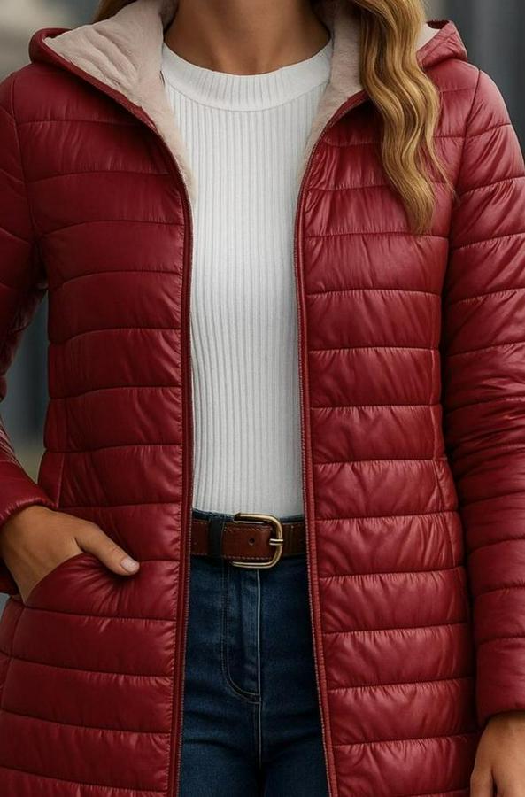 Uzun Kollu Kapşonlu Cep Detaylı Fermuarlı Orta Boy Mont