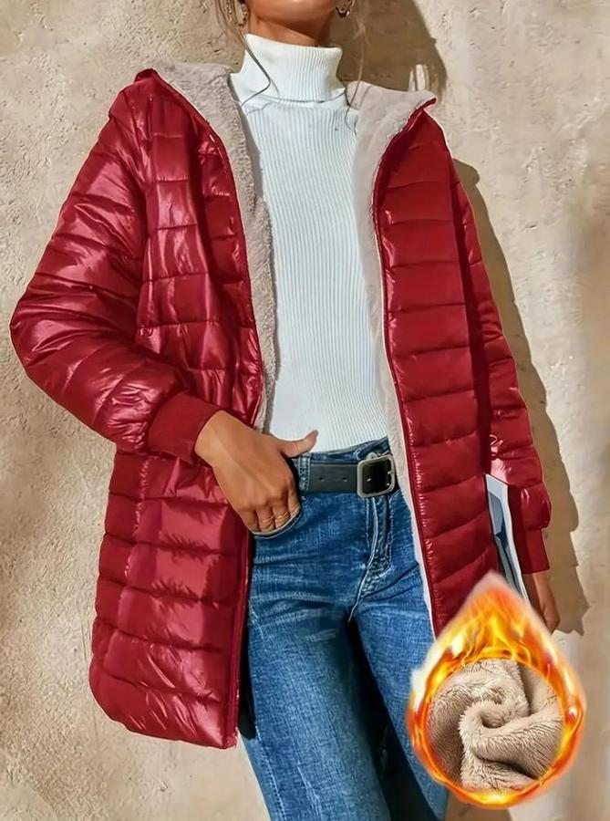 Uzun Kollu Kapşonlu Cep Detaylı Fermuarlı Orta Boy Mont