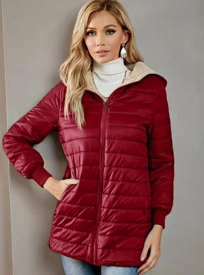 Uzun Kollu Kapşonlu Cep Detaylı Fermuarlı Orta Boy Mont