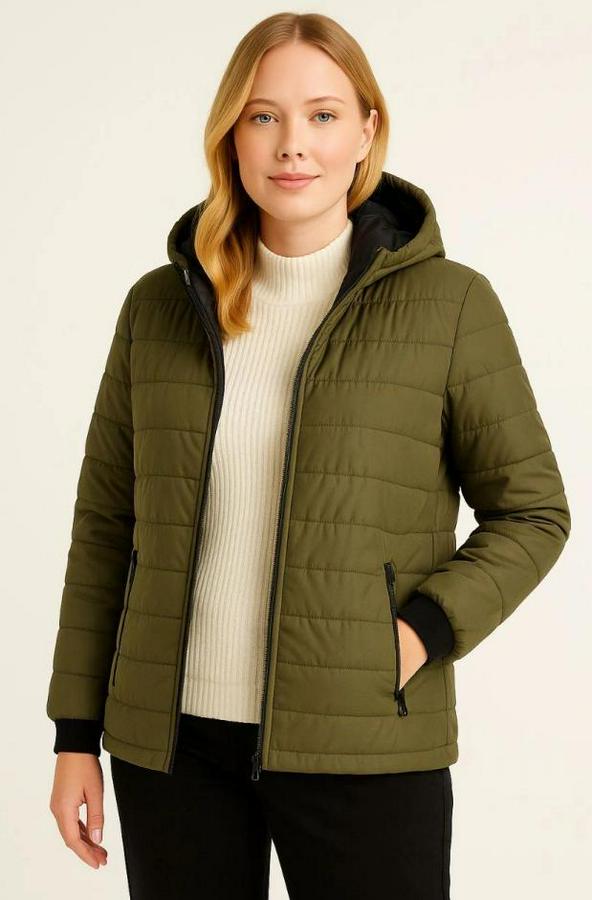 Şişme Kapüşonlu Fermuarlı Mont Su Itici Kapitone Astarlı Kumaş Cepli Kışlık Rahat Kalıp