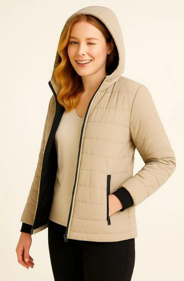 Şişme Kapüşonlu Fermuarlı Mont Su Itici Kapitone Astarlı Kumaş Cepli Kışlık Rahat Kalıp