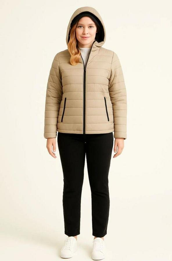 Şişme Kapüşonlu Fermuarlı Mont Su Itici Kapitone Astarlı Kumaş Cepli Kışlık Rahat Kalıp