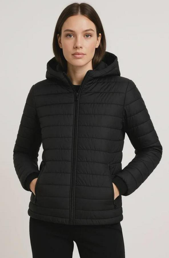 Şişme Kapüşonlu Fermuarlı Mont Su Itici Kapitone Astarlı Kumaş Cepli Kışlık Rahat Kalıp